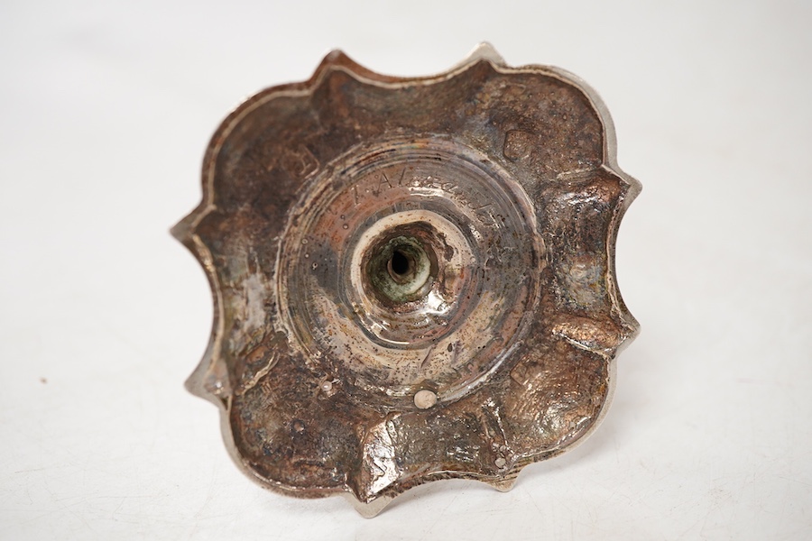 A George II silver taperstick, maker probably Richard Gosling, London, 1738, 99mm, engraved 'I. Alexander' to the base.